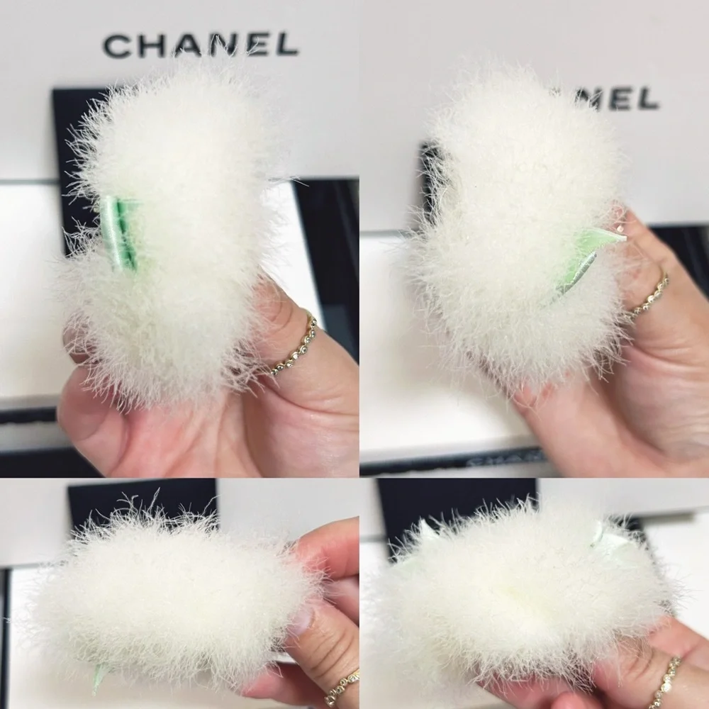 Authentic Chanel ULTRA RARE 04’ Runway Angora, Mint Bow & Pearl CC Brooch / Pin